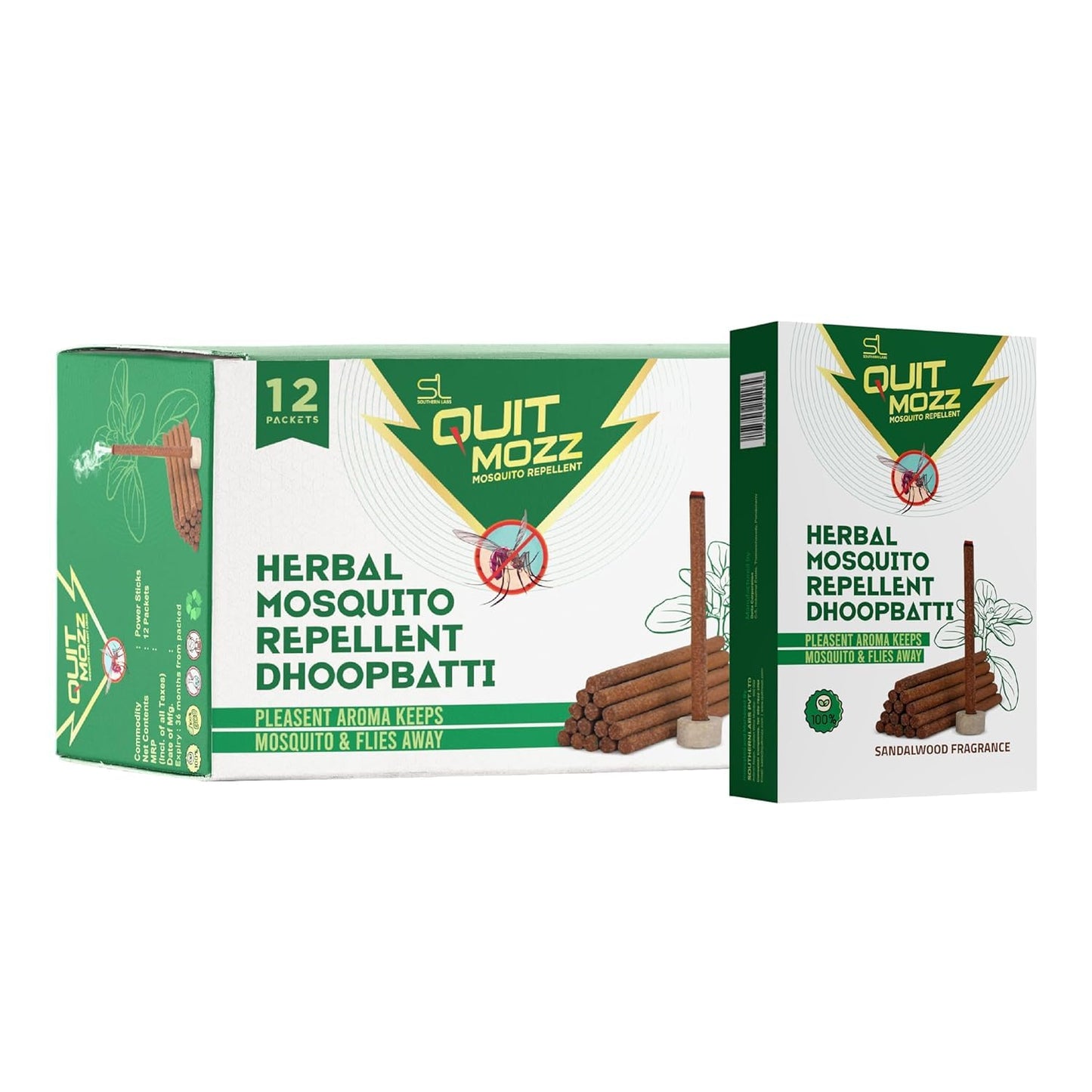 QUITMOZZ 100% Herbal Mosquito & Fly Repellent Dhoopsticks (12 Pack) -By NEEM NATURALS