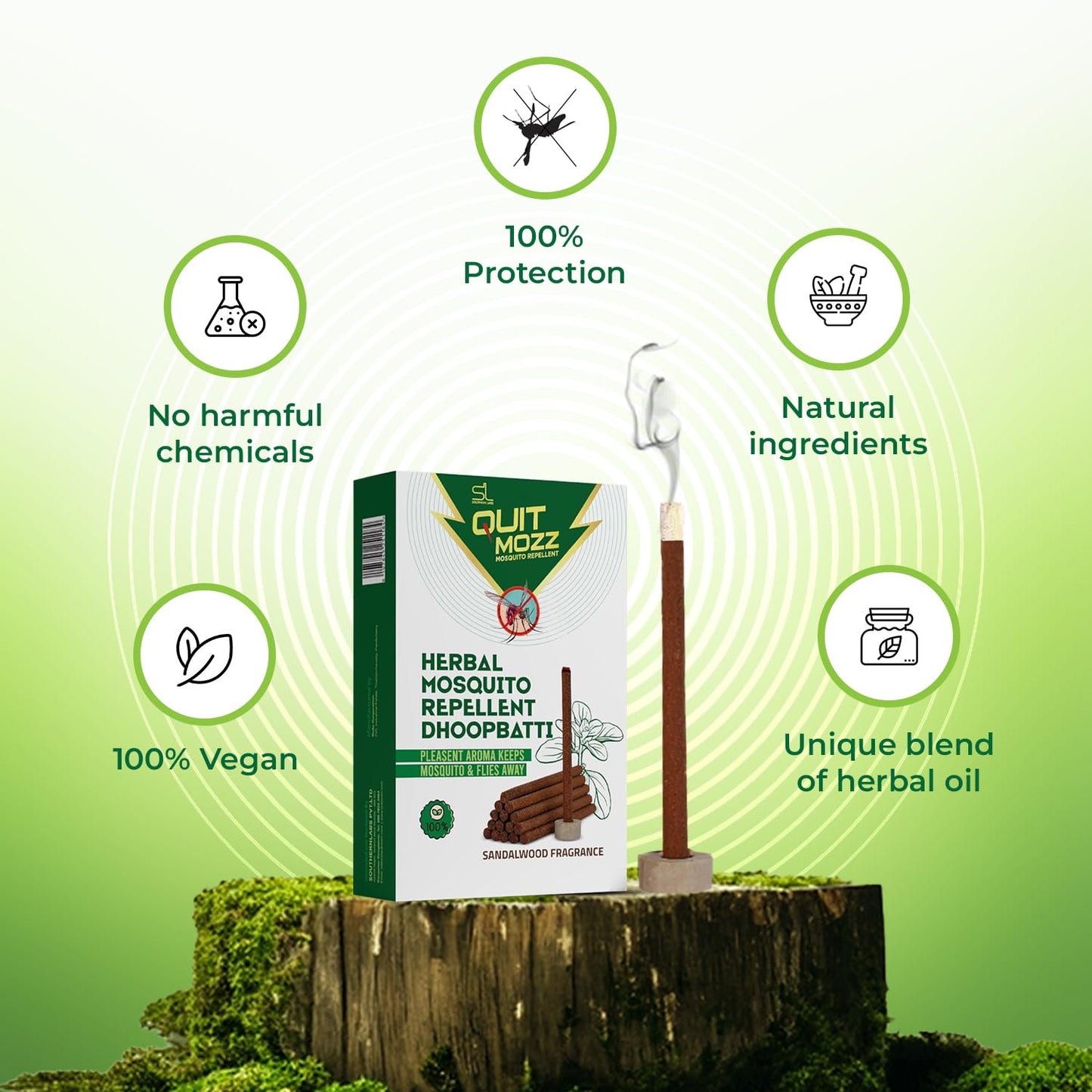 QUITMOZZ 100% Herbal Mosquito & Fly Repellent Dhoopsticks (12 Pack) -By NEEM NATURALS