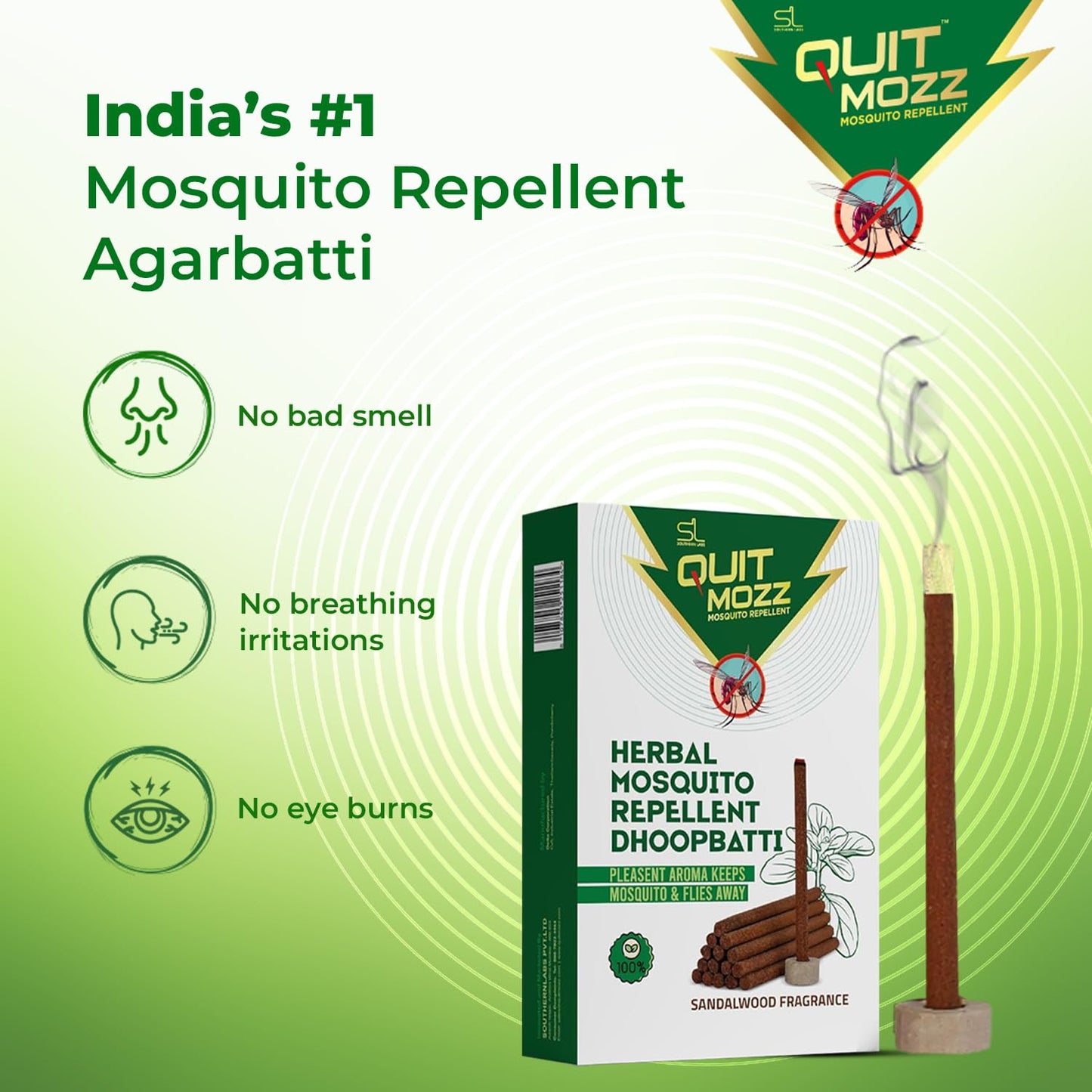 QUITMOZZ 100% Herbal Mosquito & Fly Repellent Dhoopsticks (12 Pack) -By NEEM NATURALS