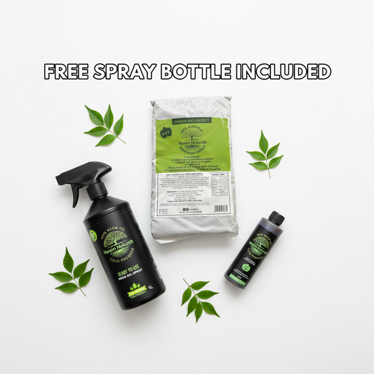 Neem Naturals Ultimate Garden Care Combo - 250ml Emulsified Neem Oil + 1kg Neem Cake Powder + FREE 1L Spray Bottle